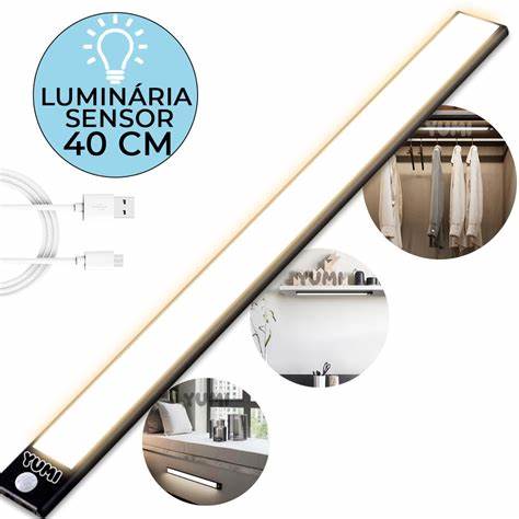 Luminária LED Barra – USB Recarregável com Sensor de Proximidade + Suporte
