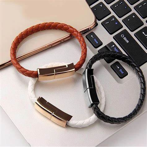 Pulseira Cabo de Carregamento em Couro PU  Iphone & Tipo C
