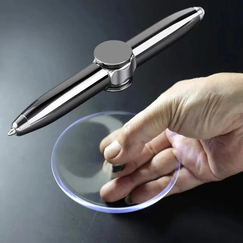 Caneta Spinner Metálica com LED Antiestresse Giratória 3 em 1