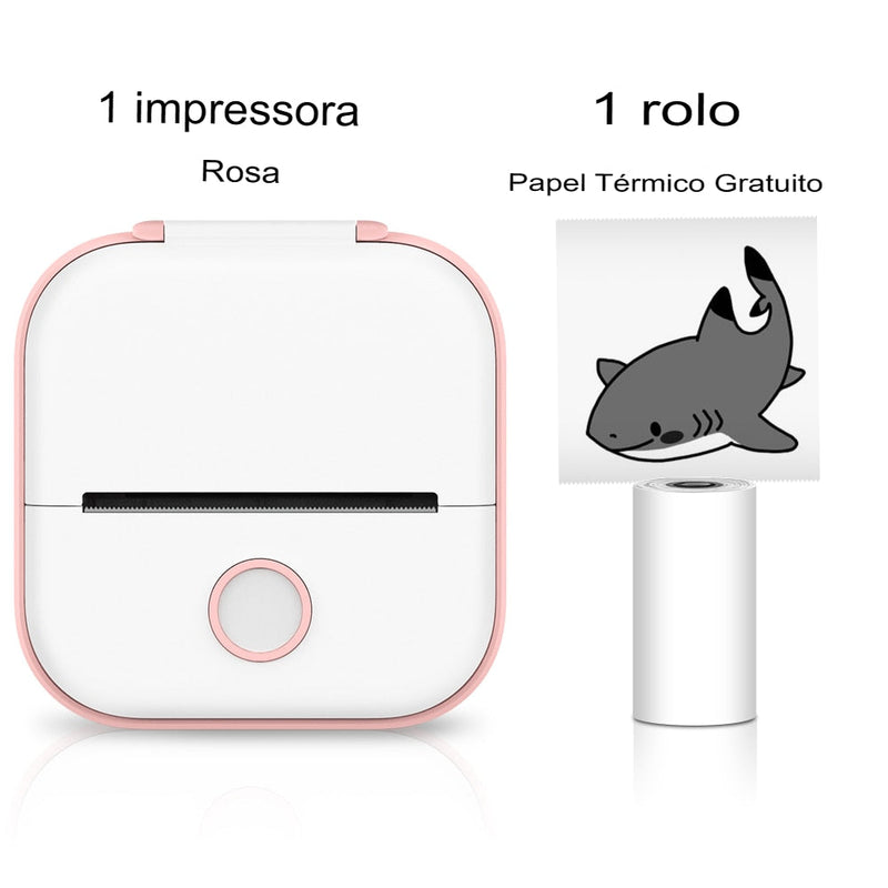 Impressora de Bolso Bluetooth – Compacta e Portátil + Brinde de Rolo Adesivo