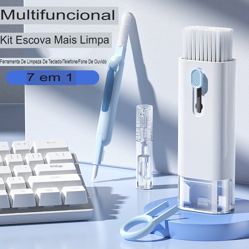 Kit de Limpeza 7 em 1 – Escova Multifuncional para Gamers Teclados e AirPods