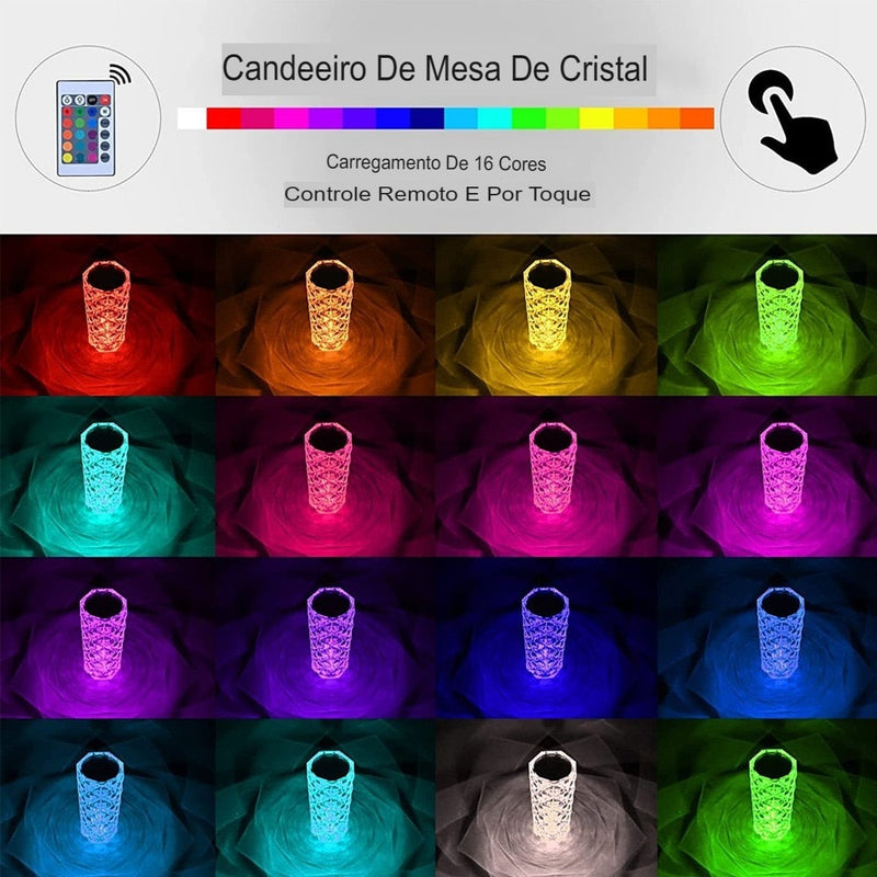 Luminária de Cristal RGB – 16 Cores com Controle Remoto + Frete Grátis