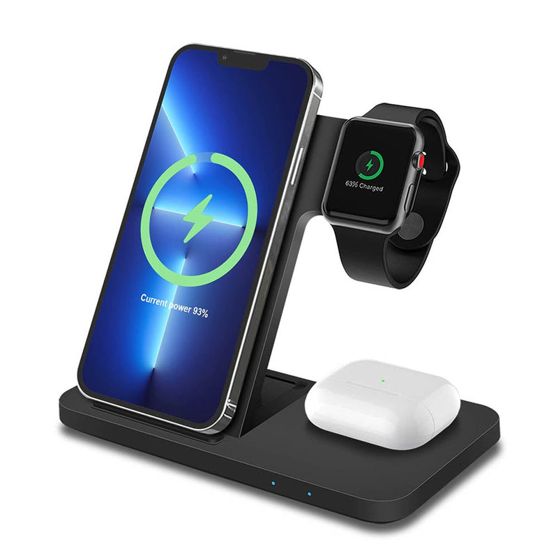 Carregador Sem Fio 3 em 1 – Indução para Smartphone, Smartwatch e AirPods