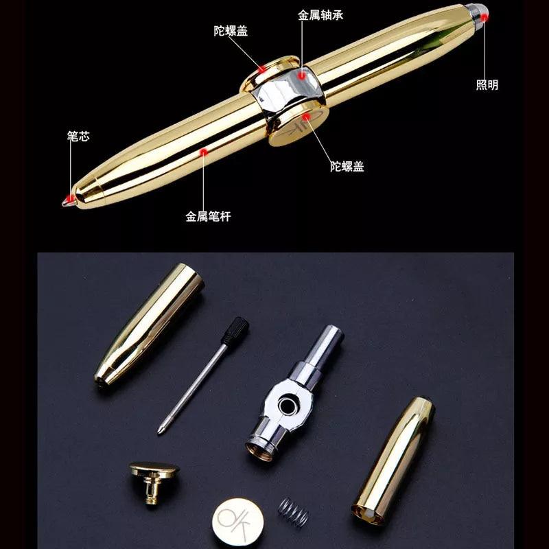 Caneta Spinner Metálica com LED Antiestresse Giratória 3 em 1