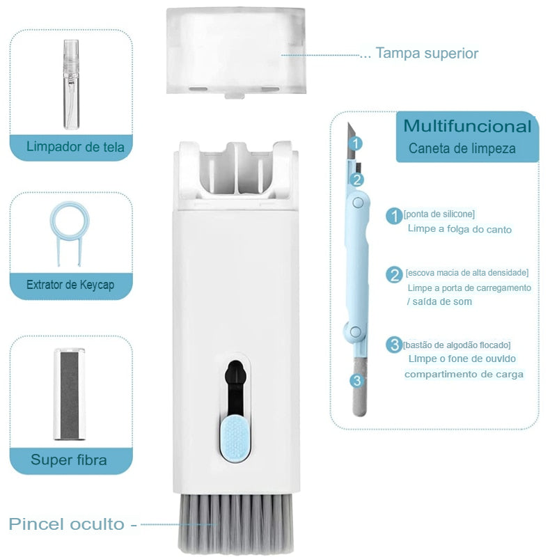 Kit de Limpeza 7 em 1 – Escova Multifuncional para Gamers Teclados e AirPods