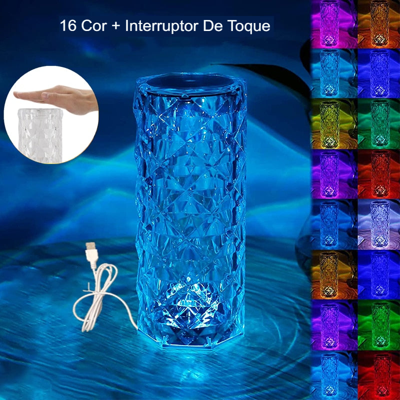 Luminária de Cristal RGB – 16 Cores com Controle Remoto + Frete Grátis
